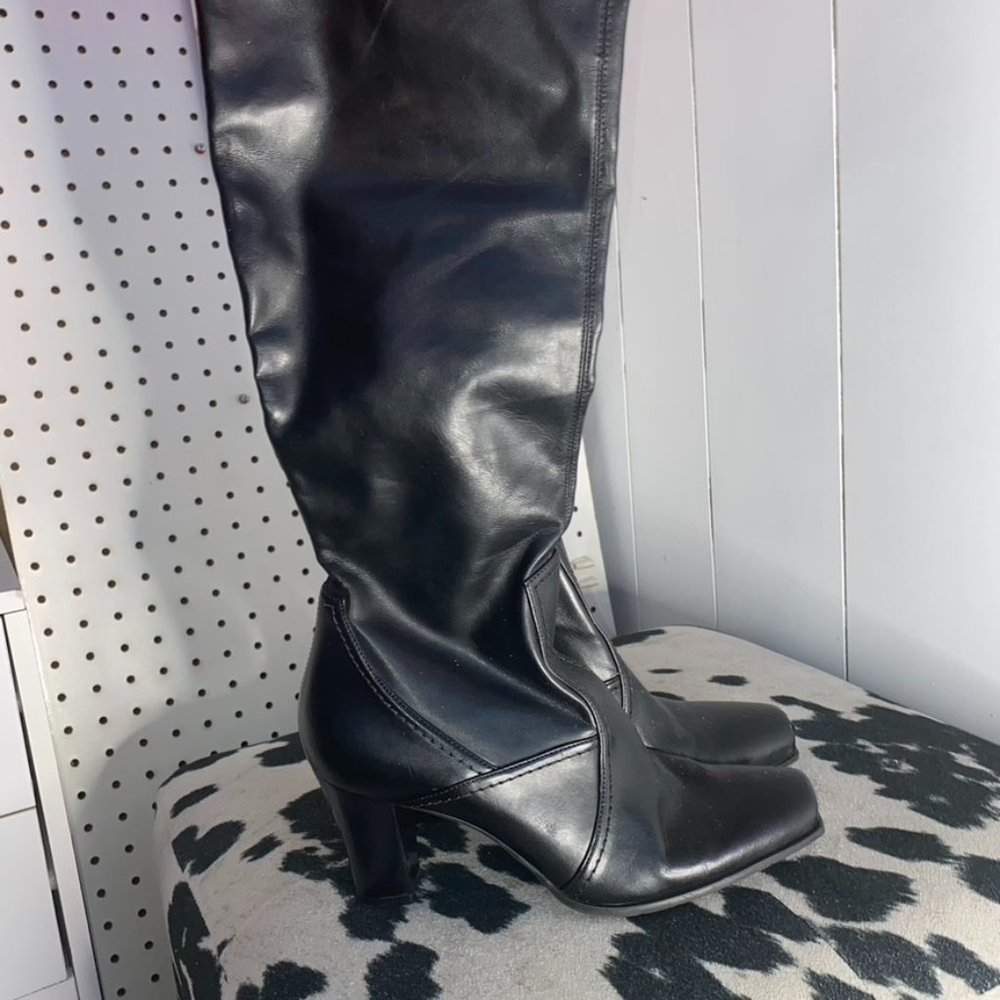 Franco Sarto Knee High Boots Square Toe Vintage Y2K Real Leather Size 8